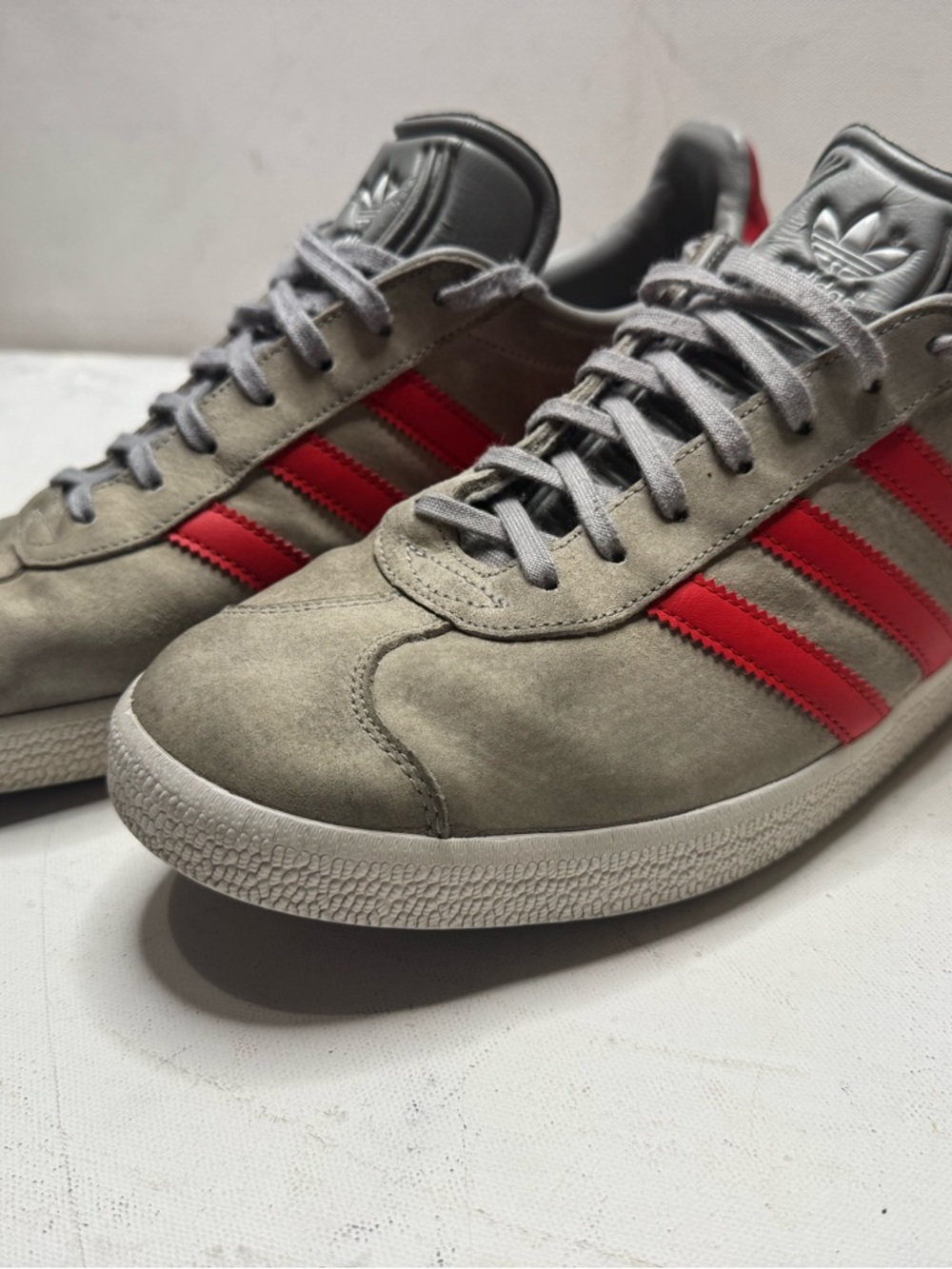 adidas Grey Suede Sneakers with Red Stripes